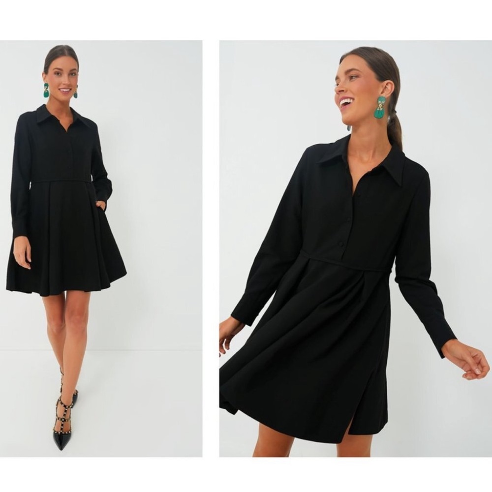 Tuckernuck Pomander Place Black Annalise Long Sleeve Pleated Dress Size Large
